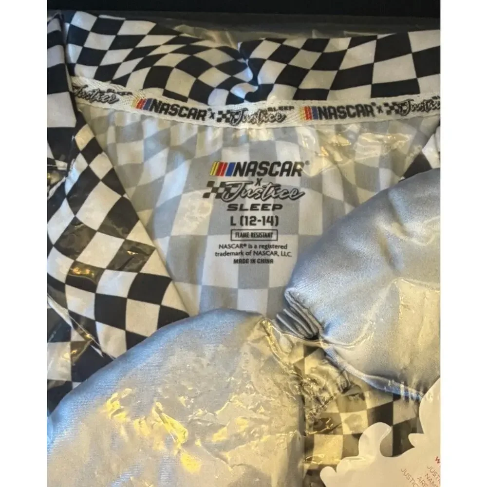 NWT NASCAR+Justice Girls L(12-14) Pajama Lounge 3pc Shorts Shirt Mask Sleep Set